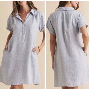 Faherty Linen Hana Dress Blue Basket Weave Medium Shift pockets relaxed
